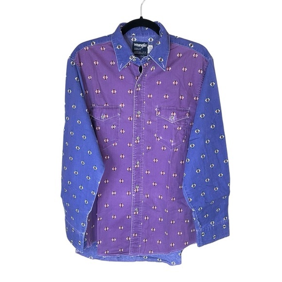 Wrangler Vintage Cowboy CutLong Sleeve XL Tails Purple Southwest Aztec Size 16